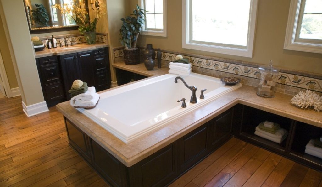 engineered hardwood floor and bath
